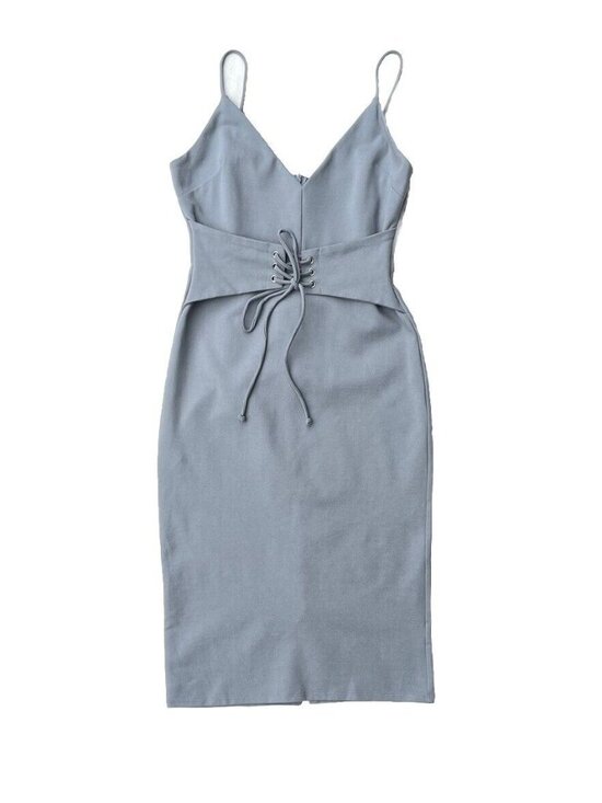 4SI3NNAI Dresses & Skirts - 4SI3NNAI Women's Gray Tie Waist Bodycon Midi Dress Size M NWOT